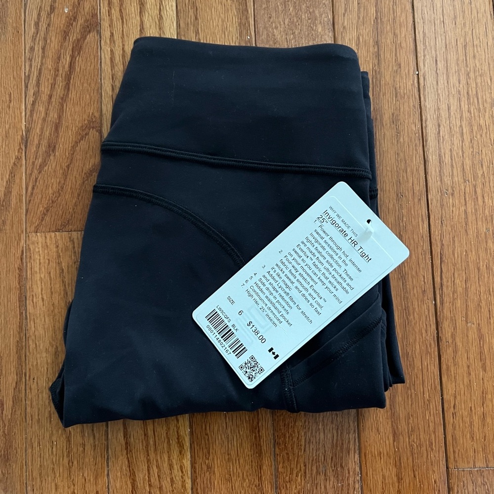NWT Lululemon Invigorate Black leggings sz 6, 25”